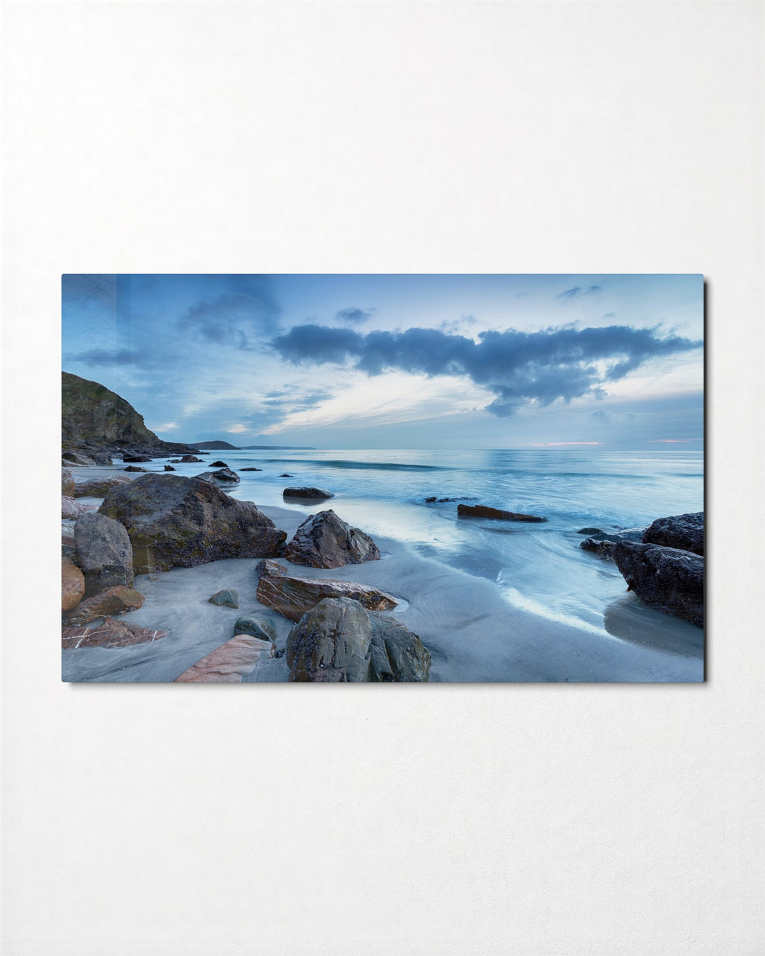 Rocky Shore, Silver Sea glass wall art, front view