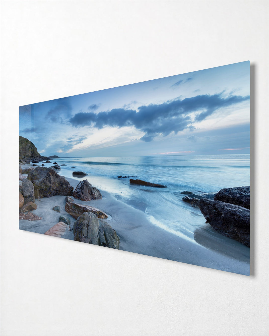 Rocky Shore, Silver Sea glass wall art, side view