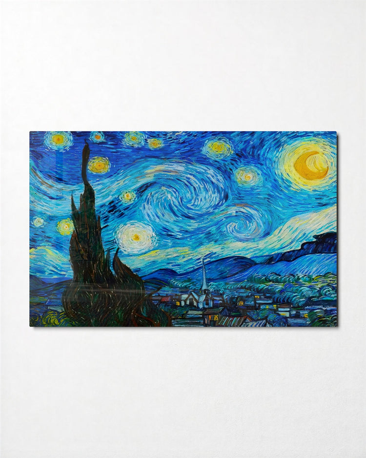 Swirling Starry Night glass wall art, front view