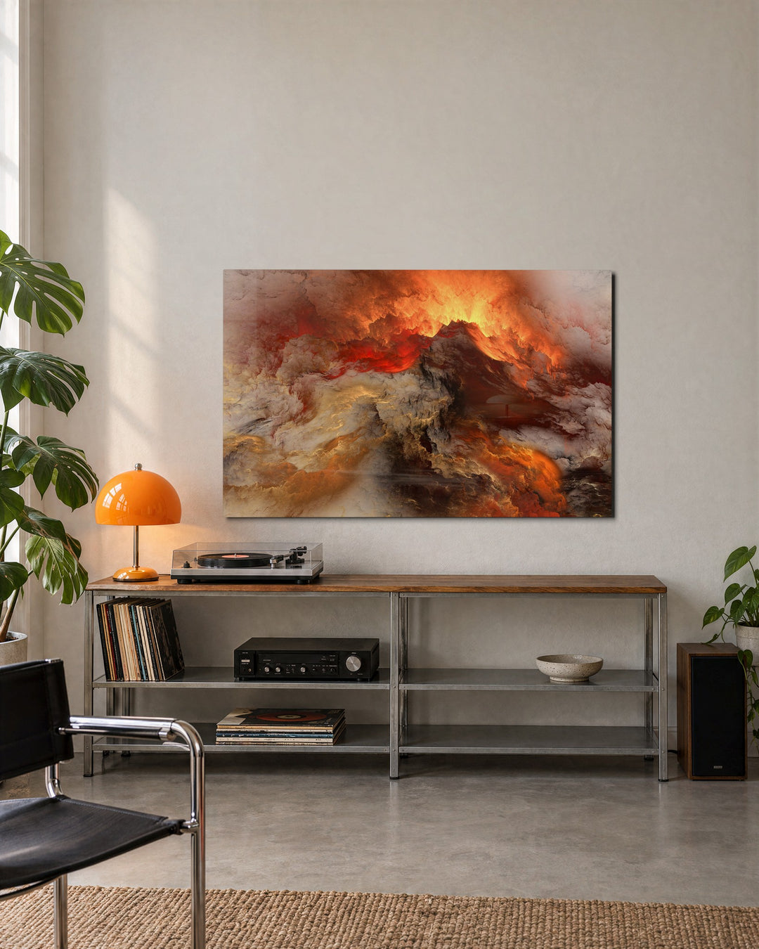Lava Cloud Abstract glass wall art, lifestyle view