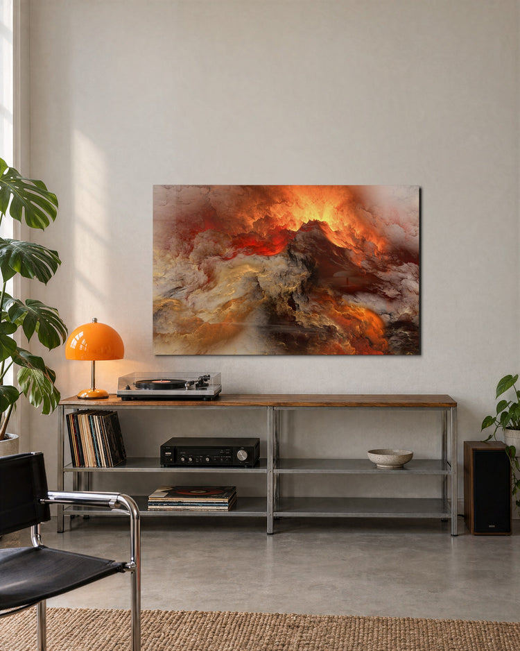 Lava Cloud Abstract glass wall art, lifestyle view
