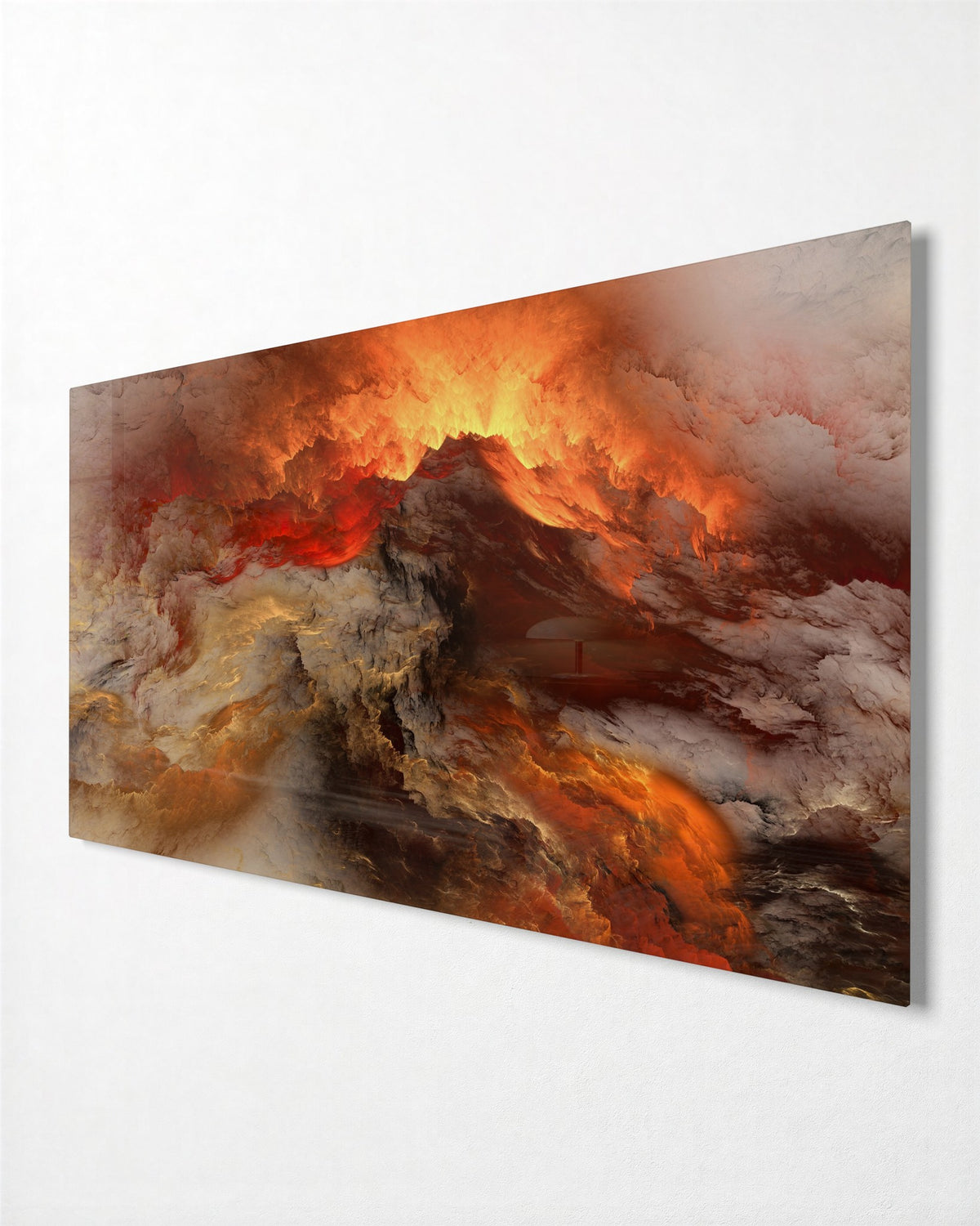 Lava Cloud Abstract glass wall art, side view