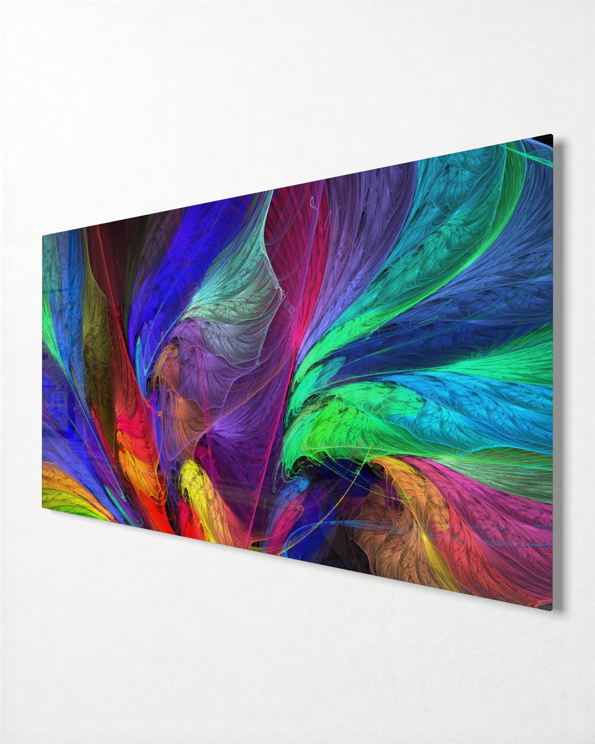 Feathers of Light glass wall art, side view