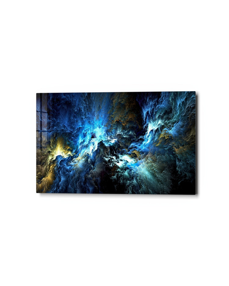 Blue Nebula Storm glass wall art, studio view