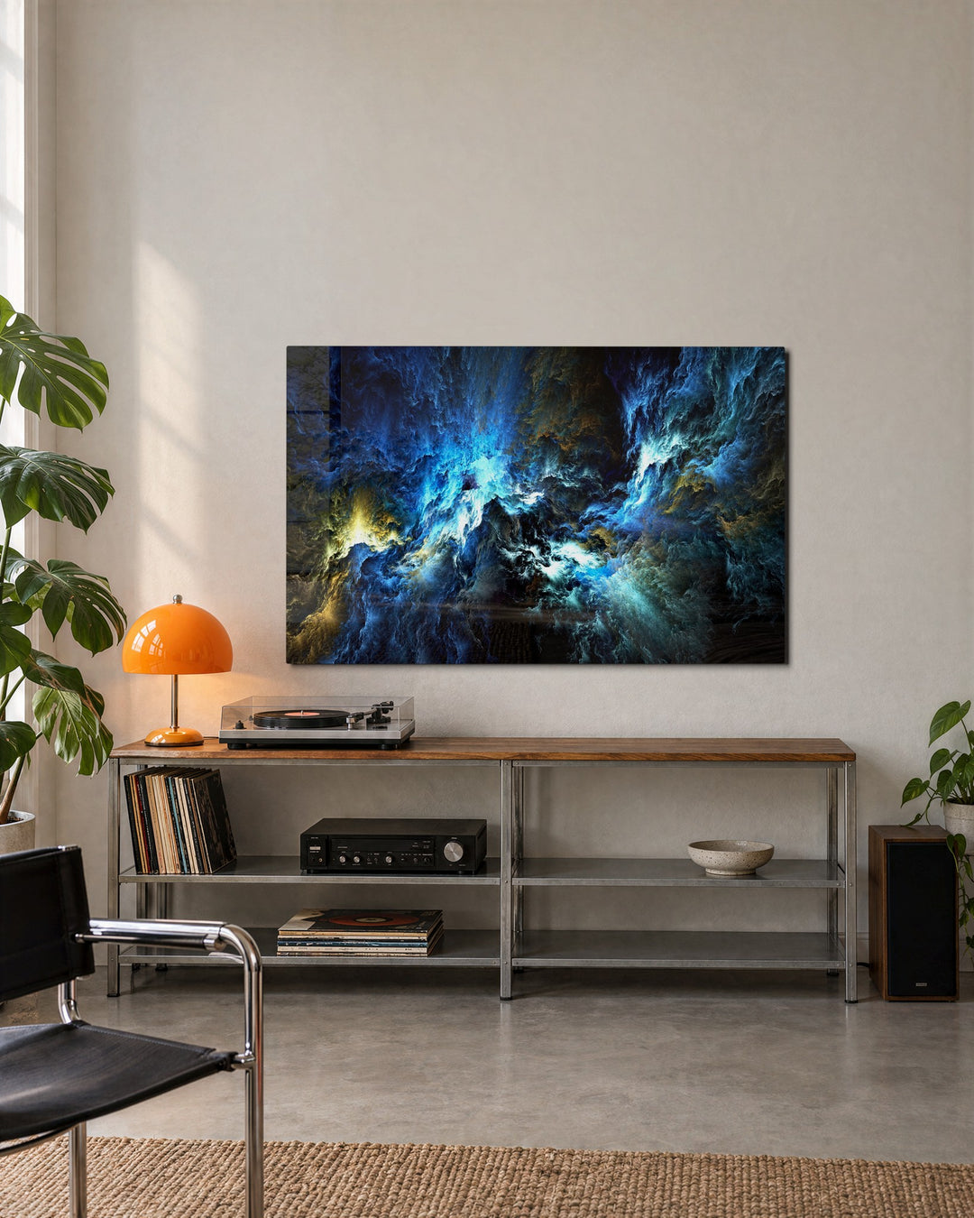 Blue Nebula Storm glass wall art, lifestyle view