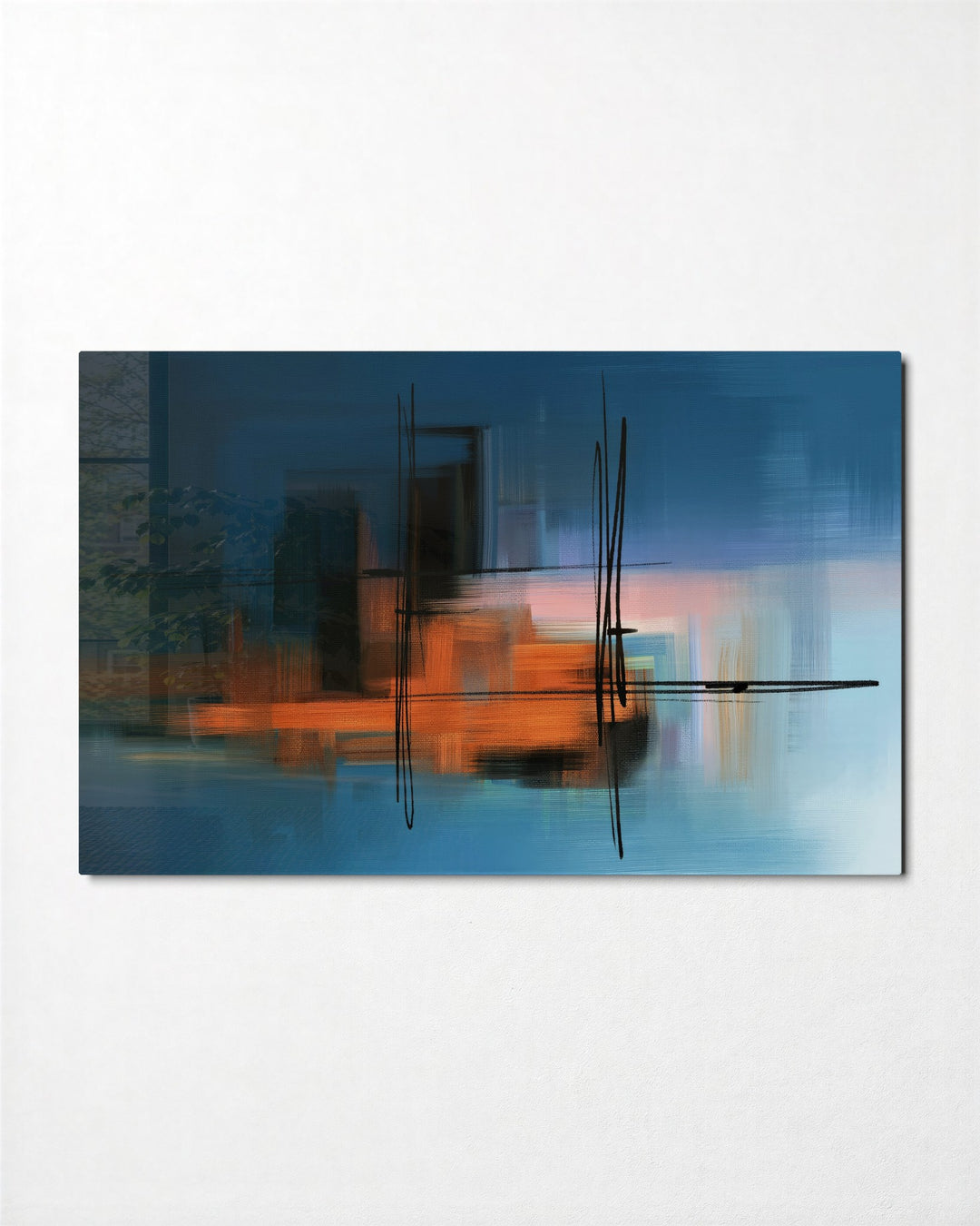 Orange Streaks, Ink Lines glass wall art, front view