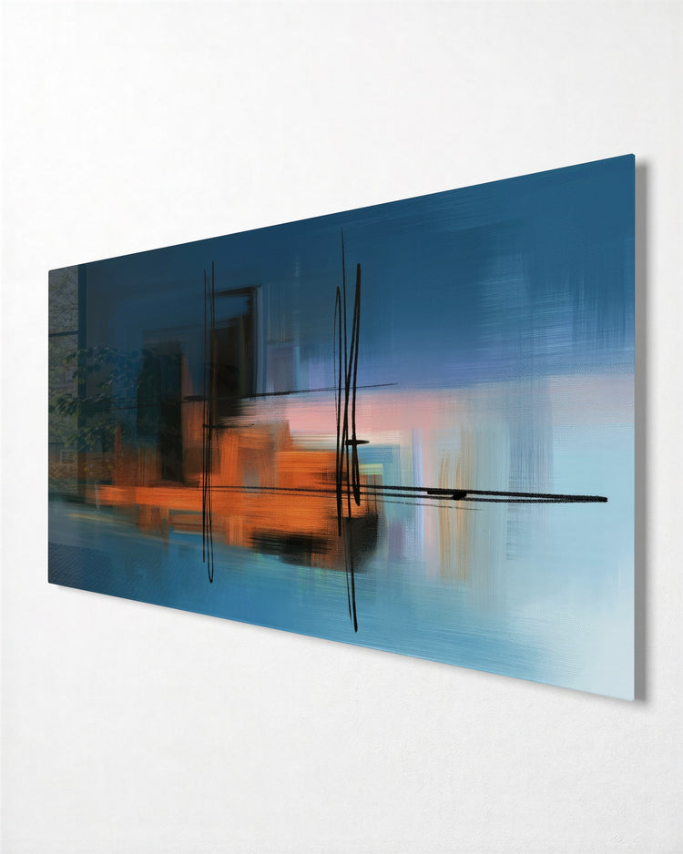 Orange Streaks, Ink Lines glass wall art, side view