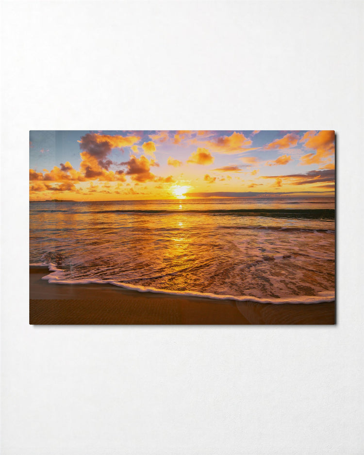 Golden Wave at Sunset glass wall art, front view