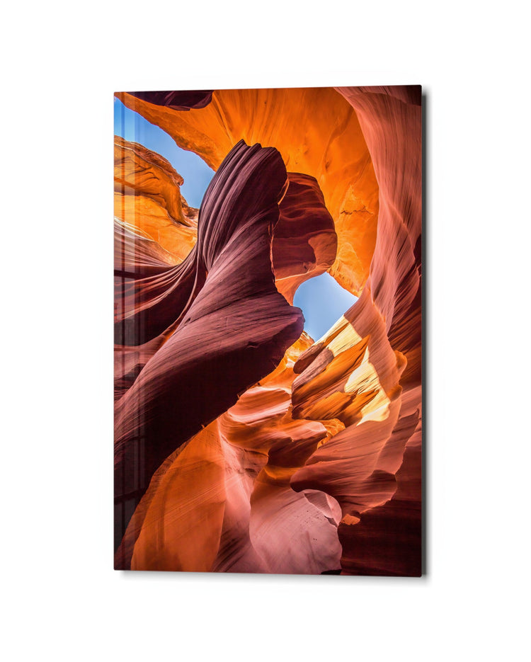 Inside the Slot Canyon glass wall art, studio view