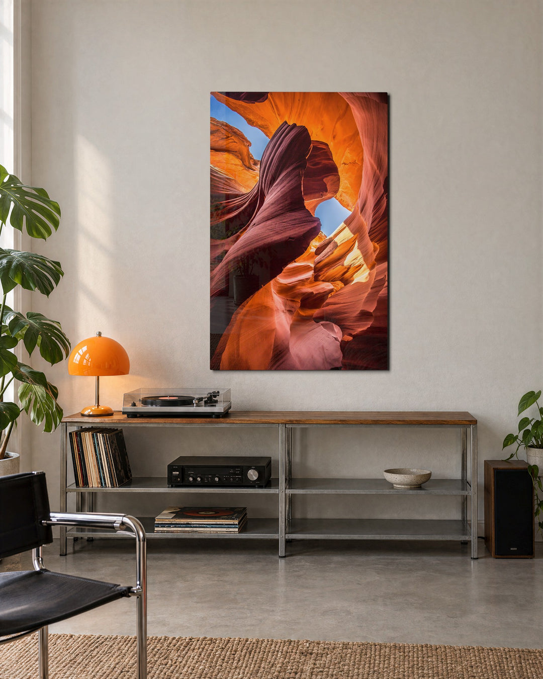 Inside the Slot Canyon glass wall art, lifestyle view