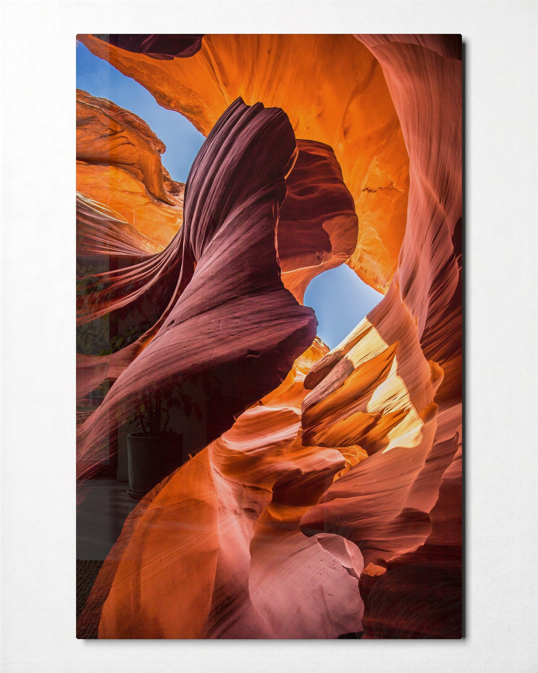 Inside the Slot Canyon glass wall art, front view