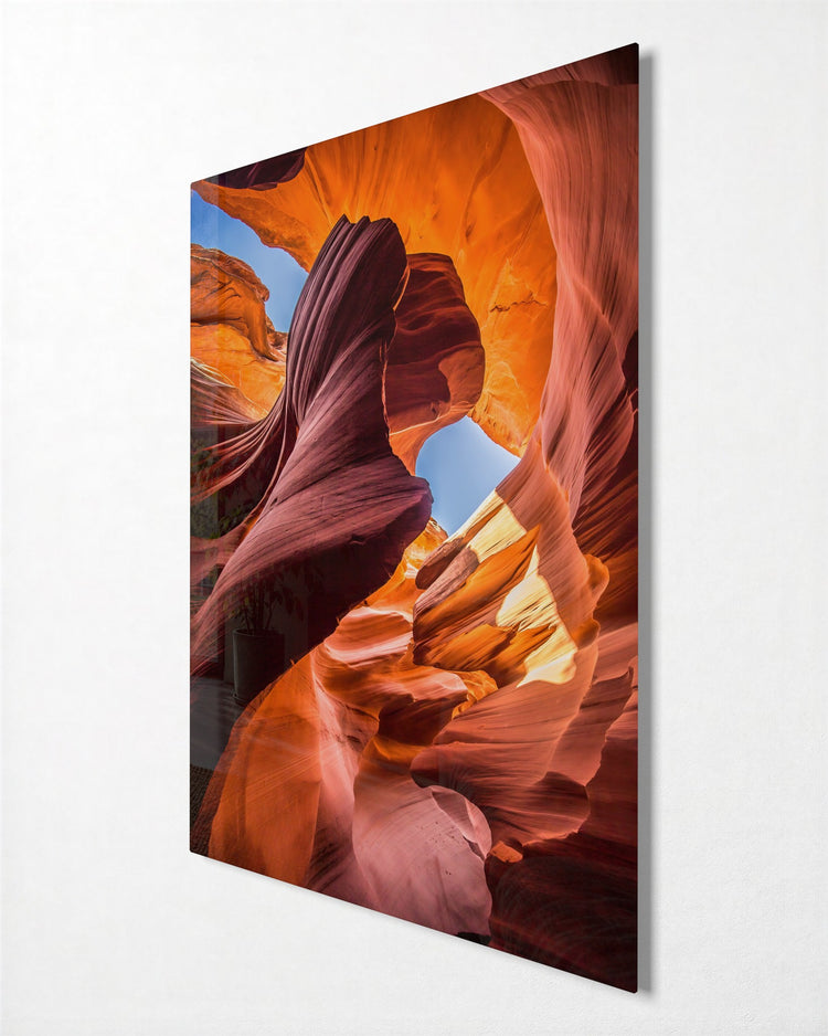 Inside the Slot Canyon glass wall art, side view