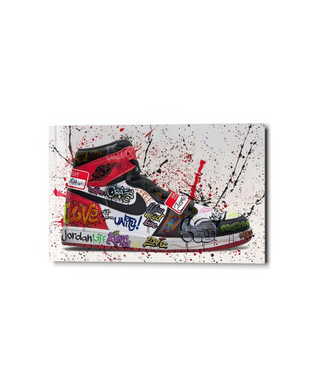 Graffiti High-Top Sneaker glass wall art, studio view