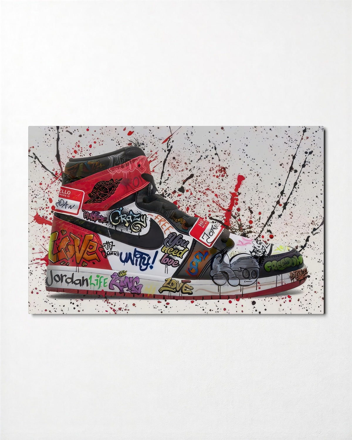 Graffiti High-Top Sneaker glass wall art, front view