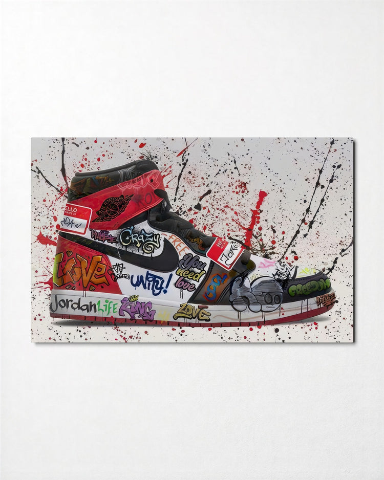 Graffiti High-Top Sneaker glass wall art, front view