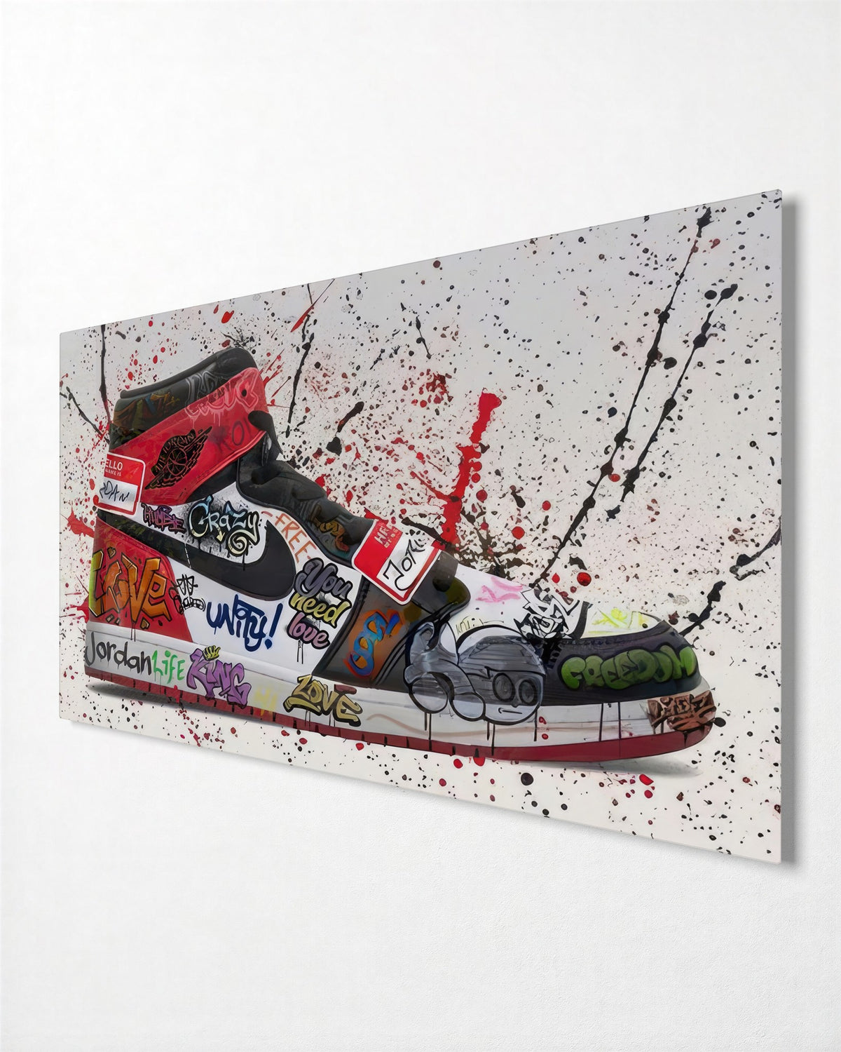 Graffiti High-Top Sneaker glass wall art, side view