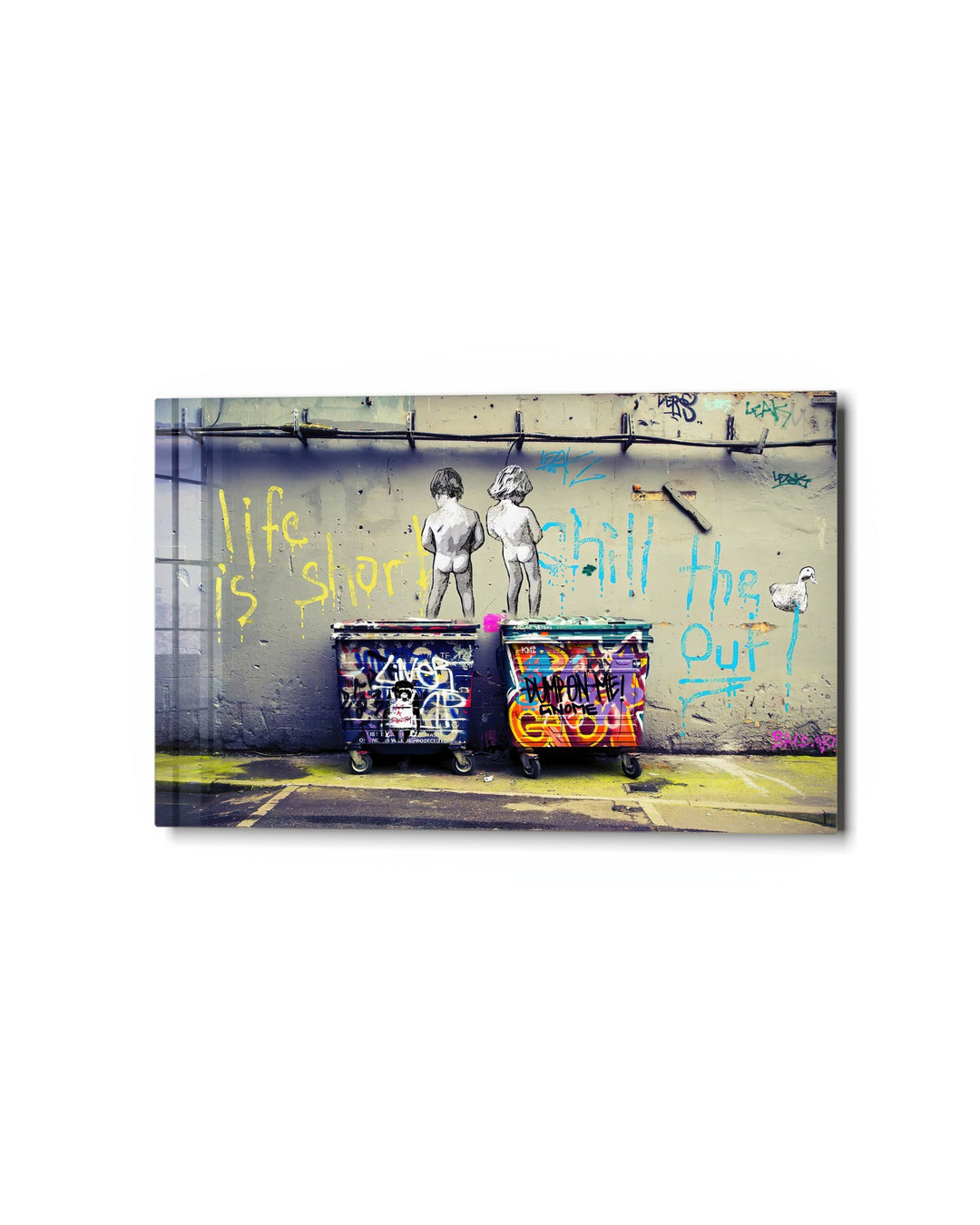 Life Is Short, Chill glass wall art, studio view