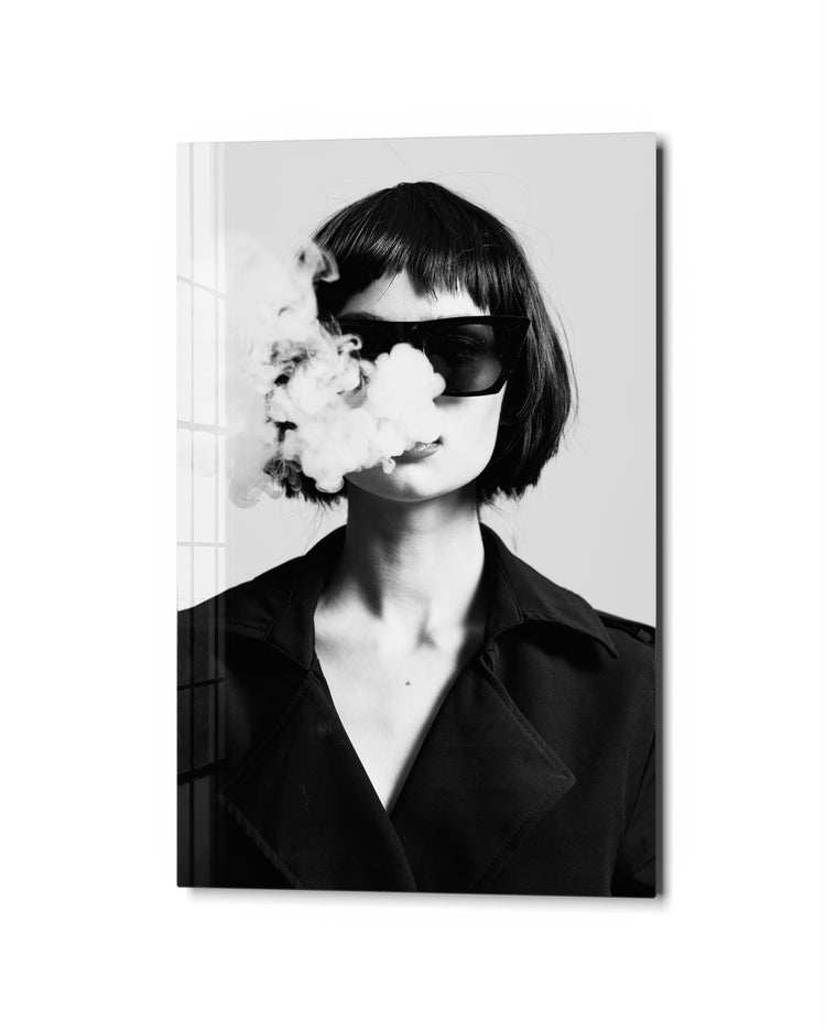 Smoke and Sunglasses glass wall art, studio view
