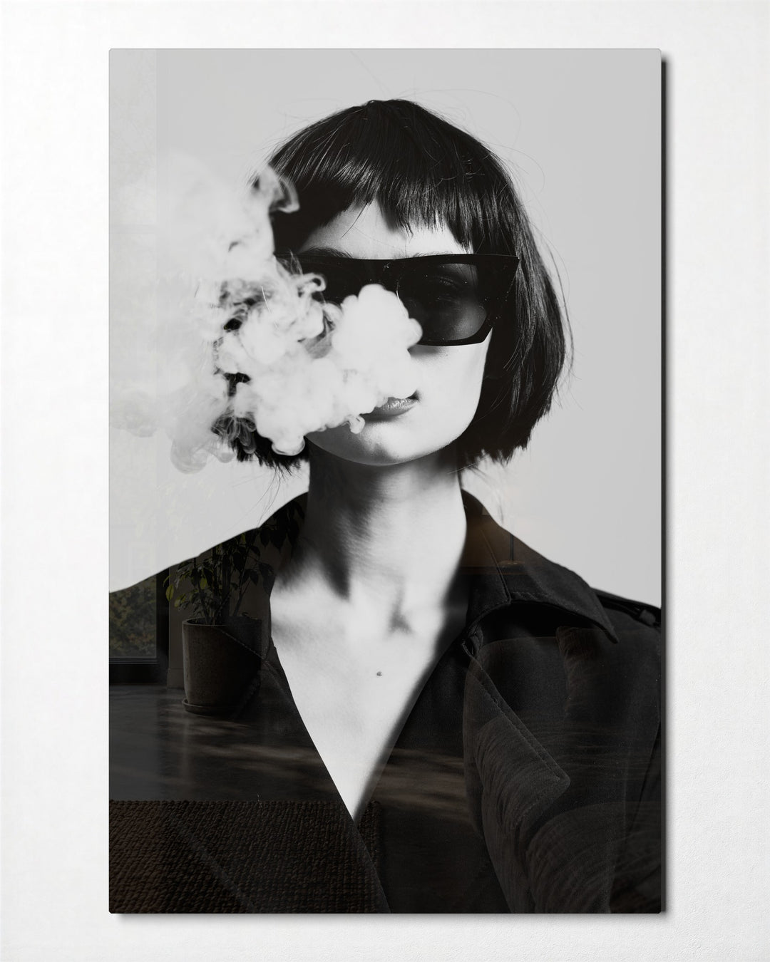 Smoke and Sunglasses glass wall art, front view