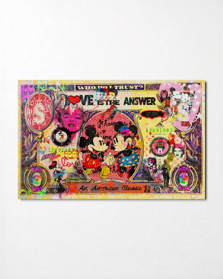 Kissing Mice Dollar Collage glass wall art, front view