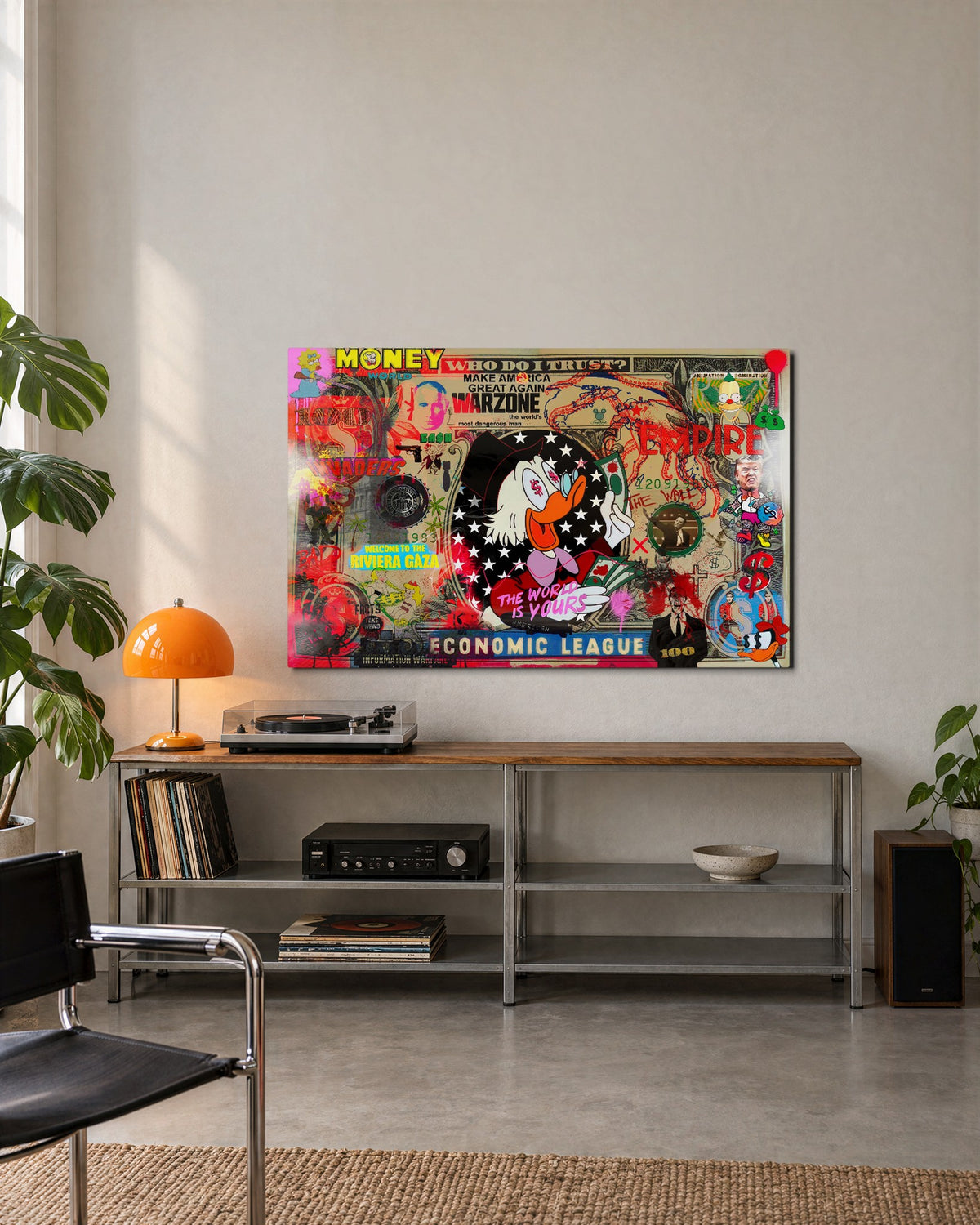 Duck on a Banknote glass wall art, lifestyle view