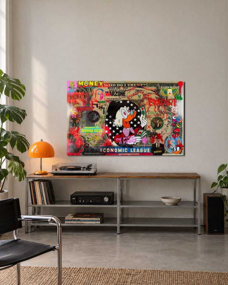 Duck on a Banknote glass wall art, lifestyle view