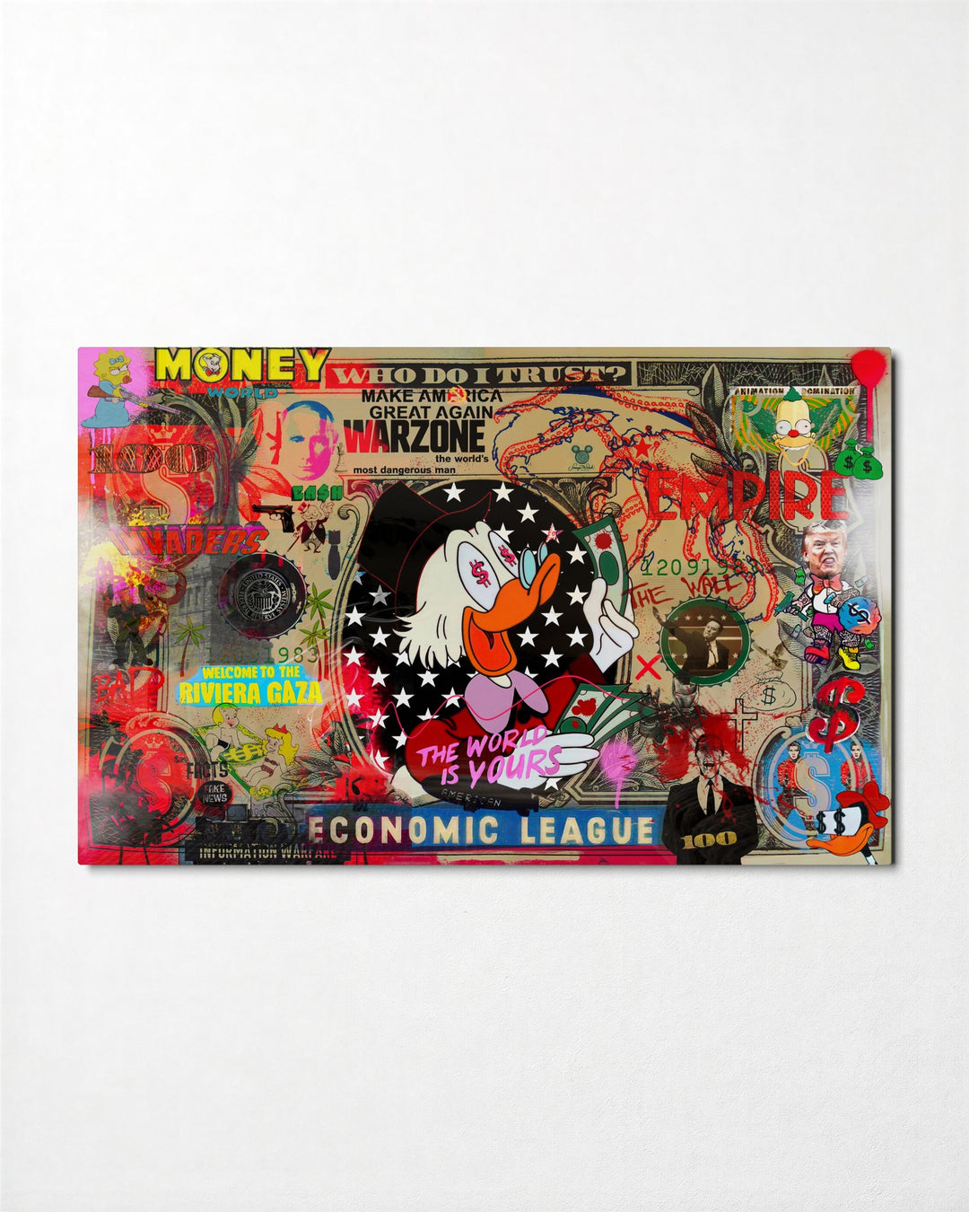 Duck on a Banknote glass wall art, front view