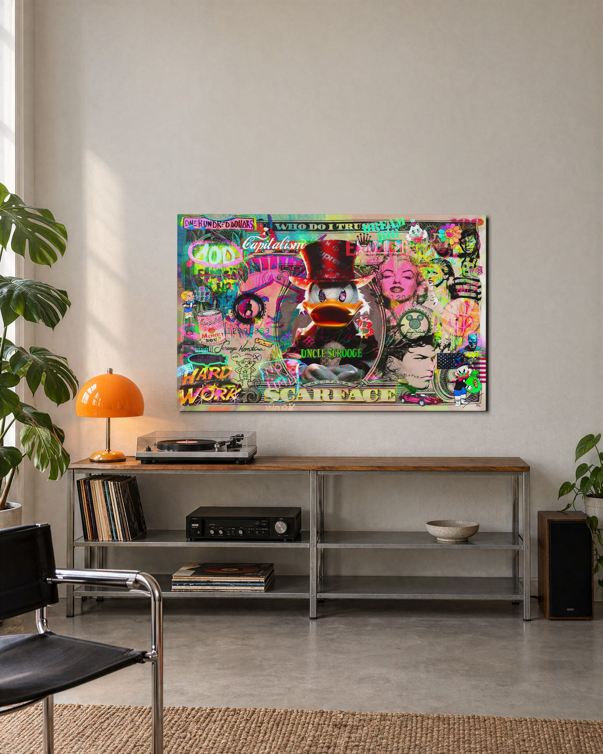 Duck in a Top Hat Collage glass wall art, lifestyle view