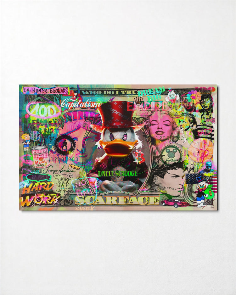 Duck in a Top Hat Collage glass wall art, front view