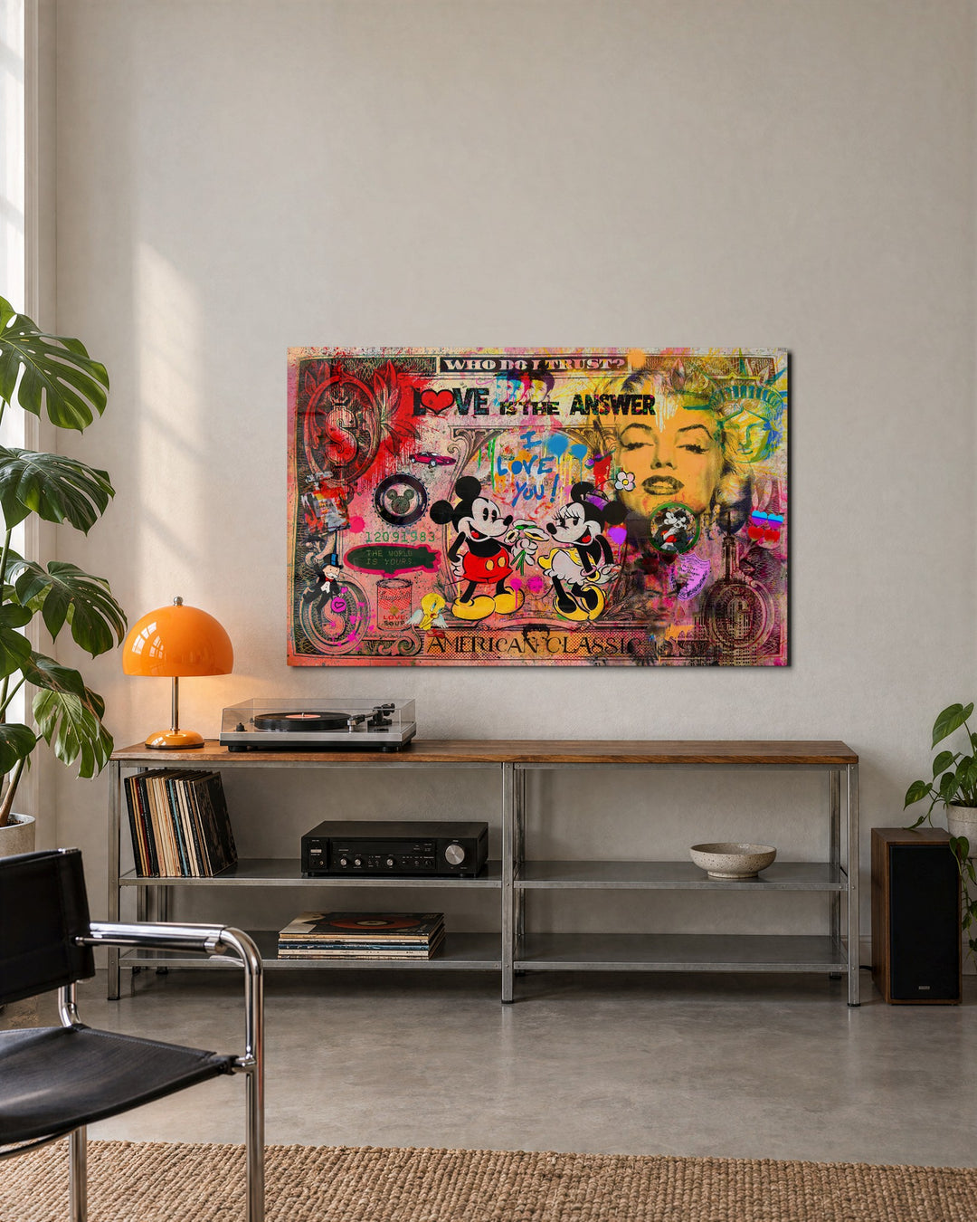 Cartoon Mice in Love Collage glass wall art, lifestyle view