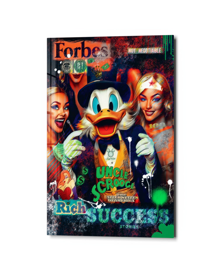 Rich Duck Magazine Cover glass wall art, studio view