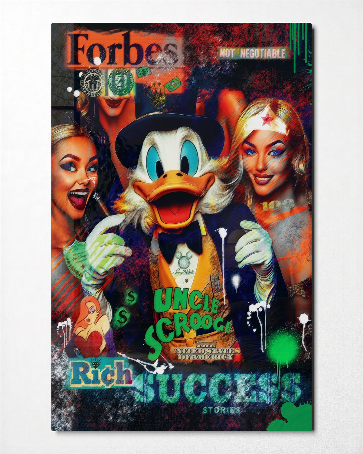 Rich Duck Magazine Cover glass wall art, front view
