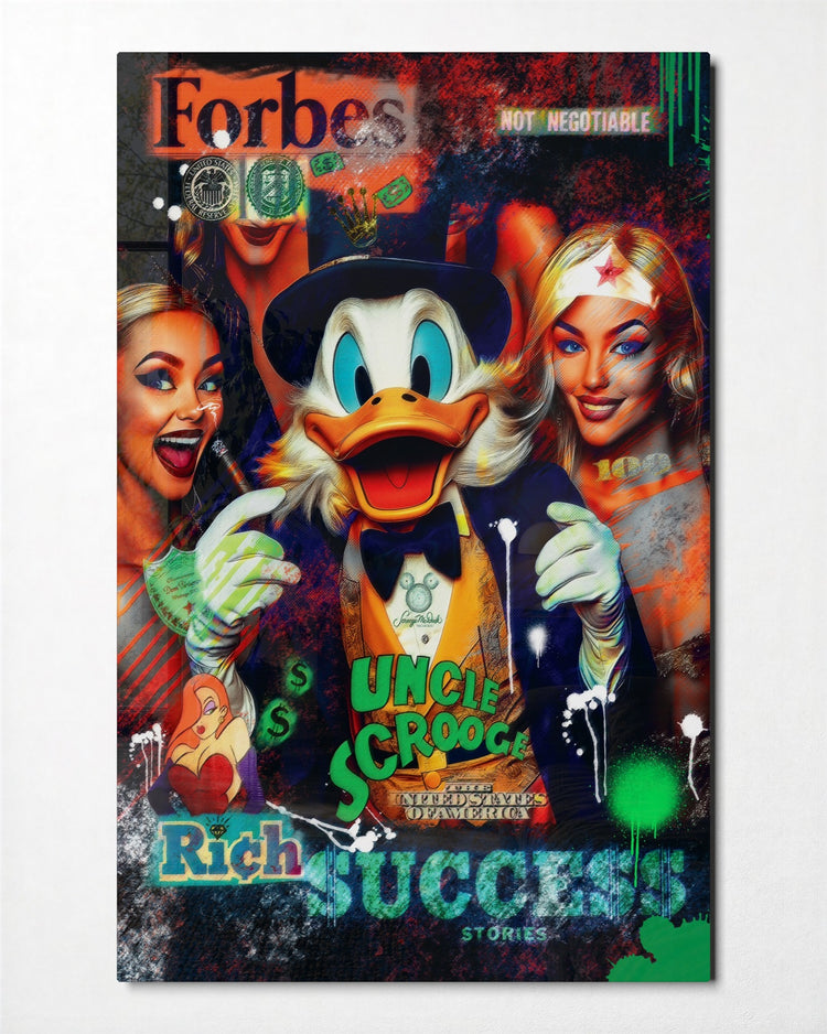 Rich Duck Magazine Cover glass wall art, front view