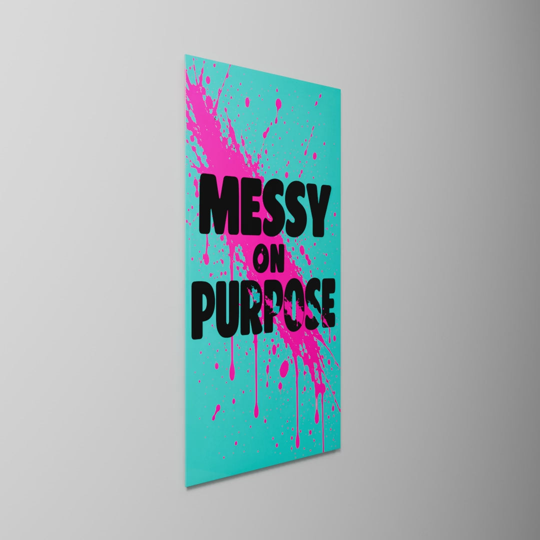 Pink Splash, Black Letters, glass wall art on a wall, light moving across the glass