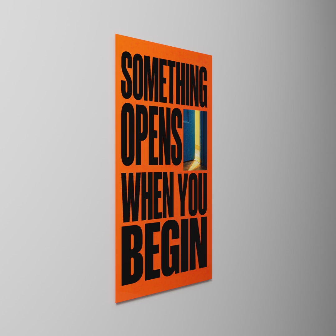 The Door Is Ajar, glass wall art on a wall, light moving across the glass