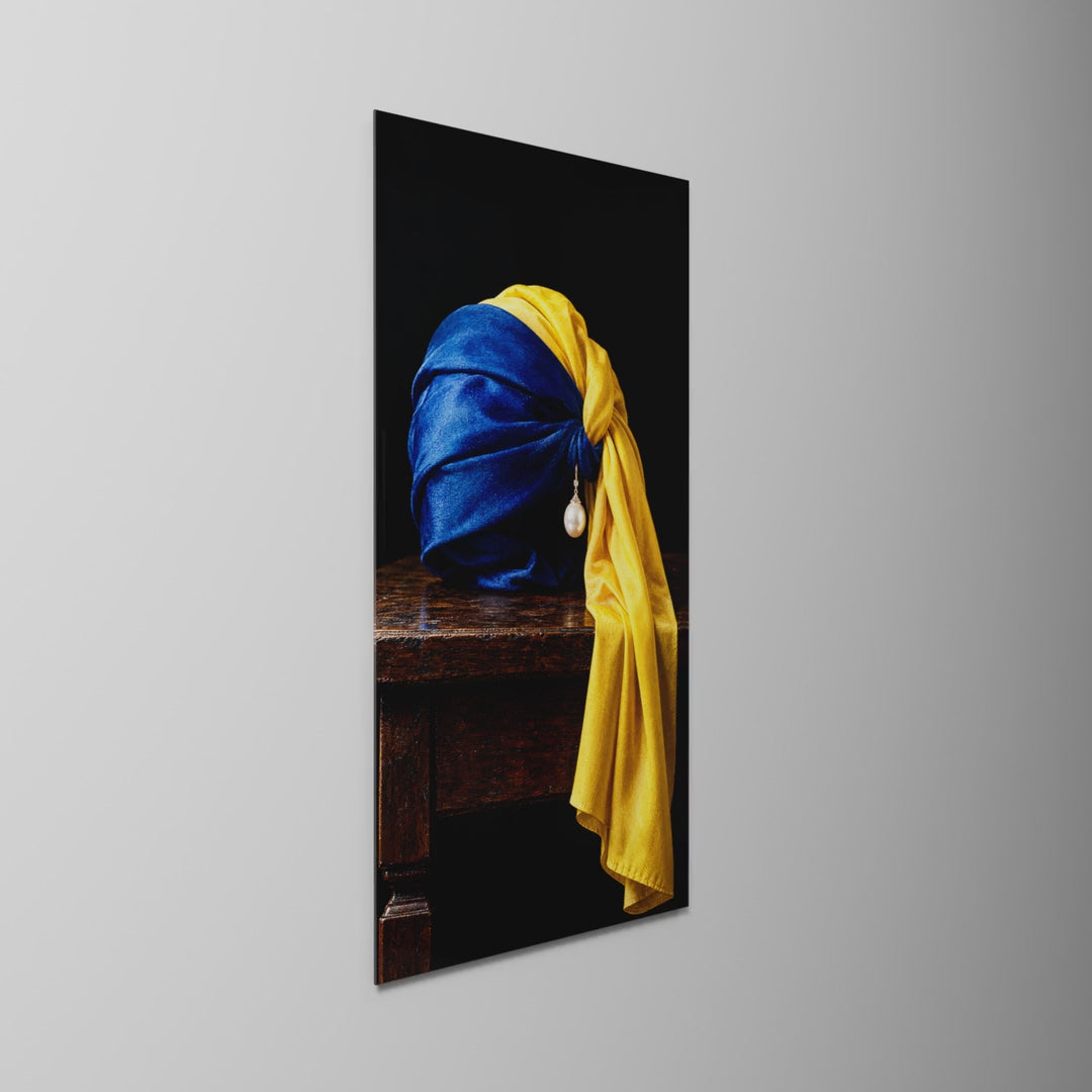 Silk Wrap, One Earring, glass wall art on a wall, light moving across the glass