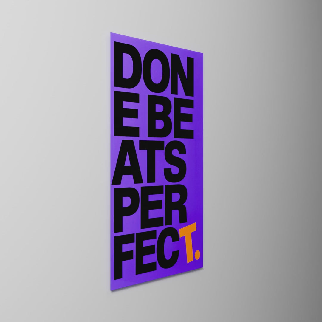 Black Type, Violet Box, glass wall art on a wall, light moving across the glass