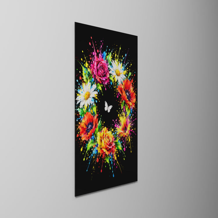 Garden in a Splash, glass wall art on a wall, light moving across the glass
