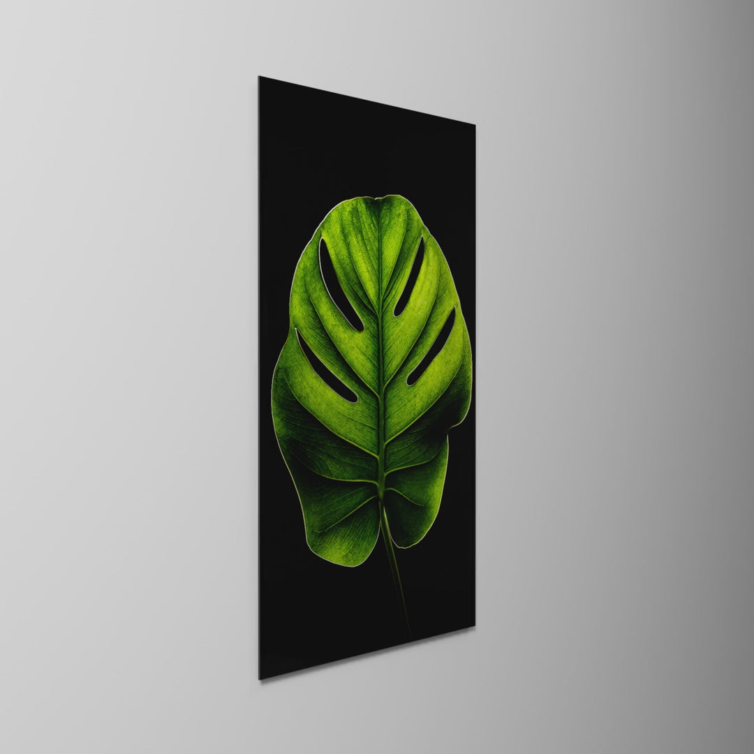 Leaf, Enlarged, glass wall art on a wall, light moving across the glass