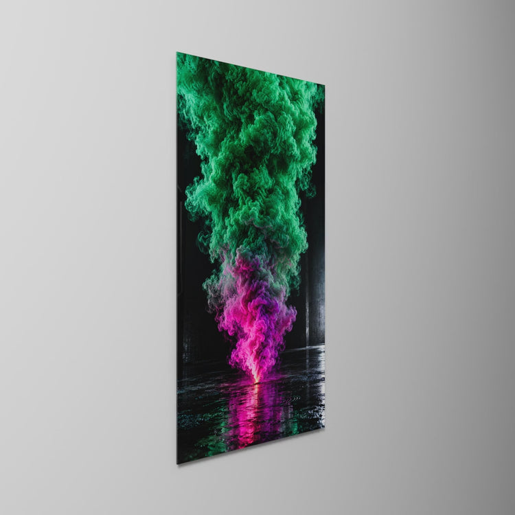 Plume Over Glass, glass wall art on a wall, light moving across the glass