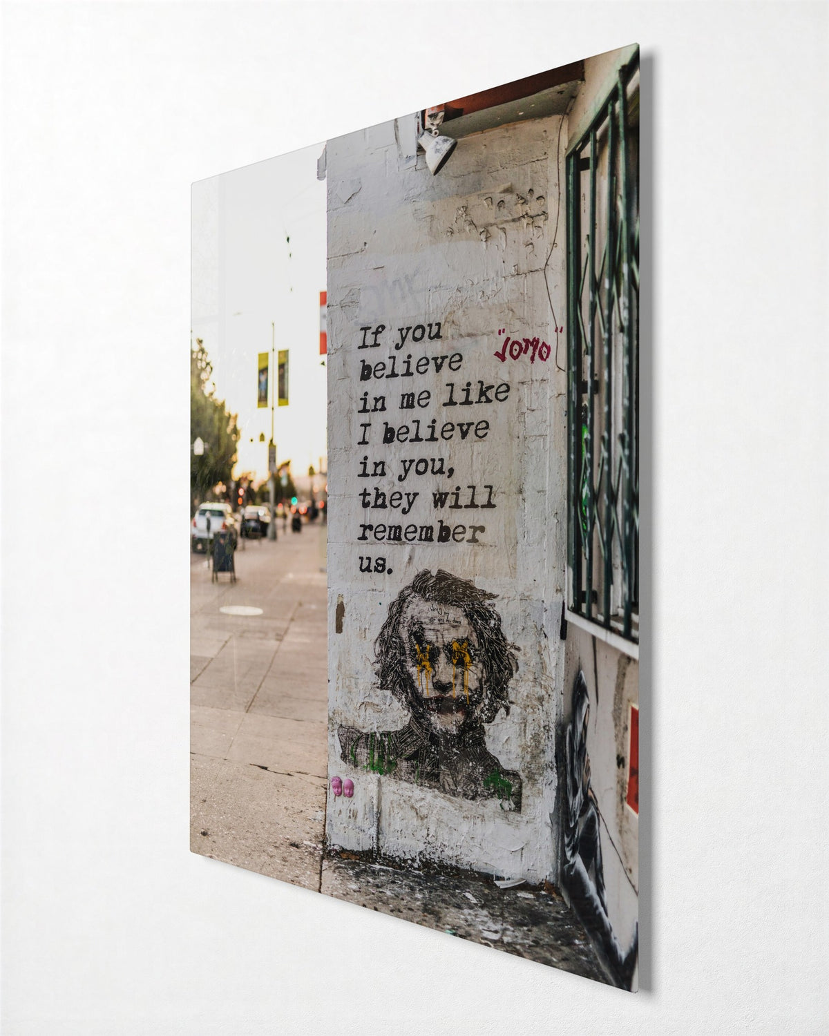 Wall Quote on a Side Street glass wall art, side view