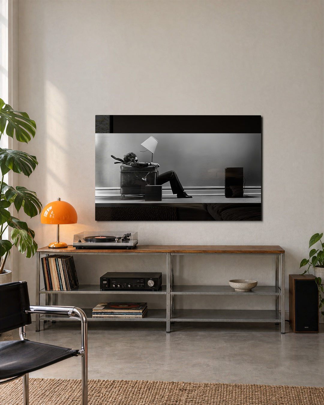 Blown Back by the Bass glass wall art, lifestyle view
