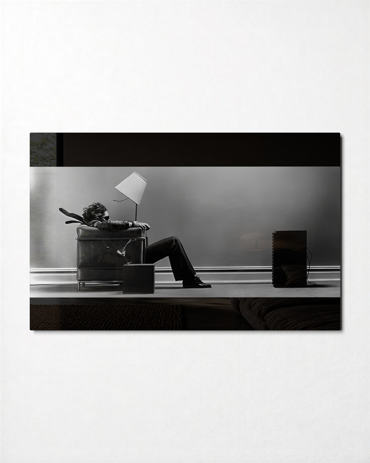 Blown Back by the Bass glass wall art, front view