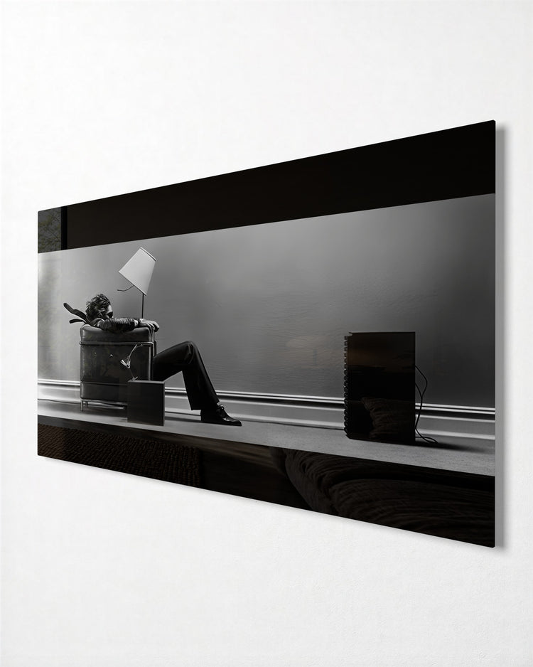 Blown Back by the Bass glass wall art, side view