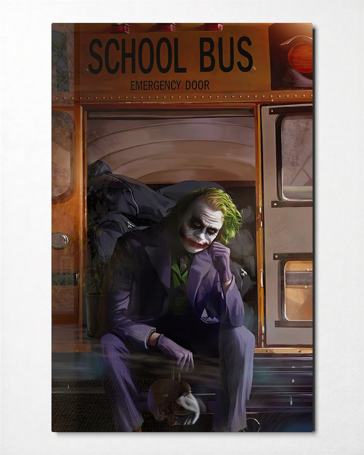 Villain on the School Bus Step glass wall art, front view