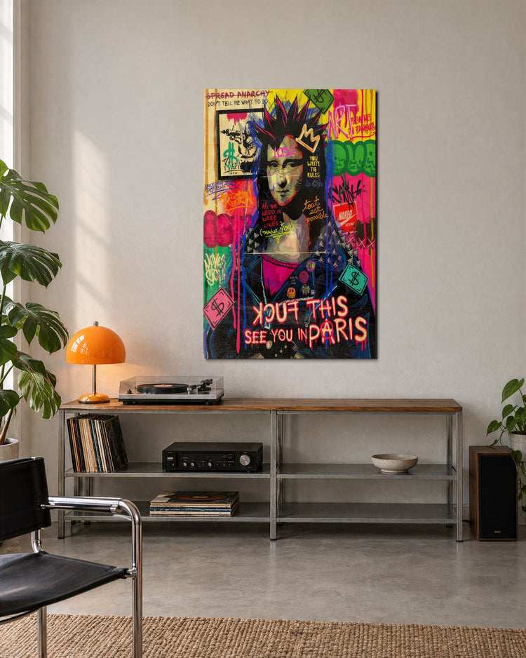Renaissance Lady Goes Punk glass wall art, lifestyle view