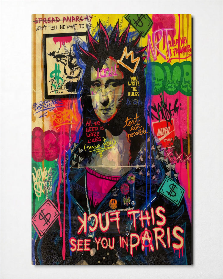 Renaissance Lady Goes Punk glass wall art, front view