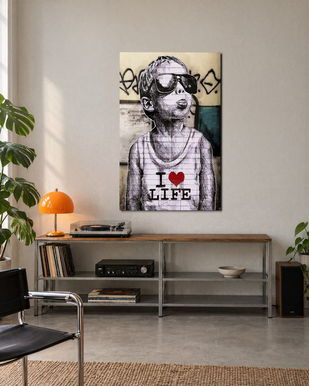 Kid Who Loves Life glass wall art, lifestyle view