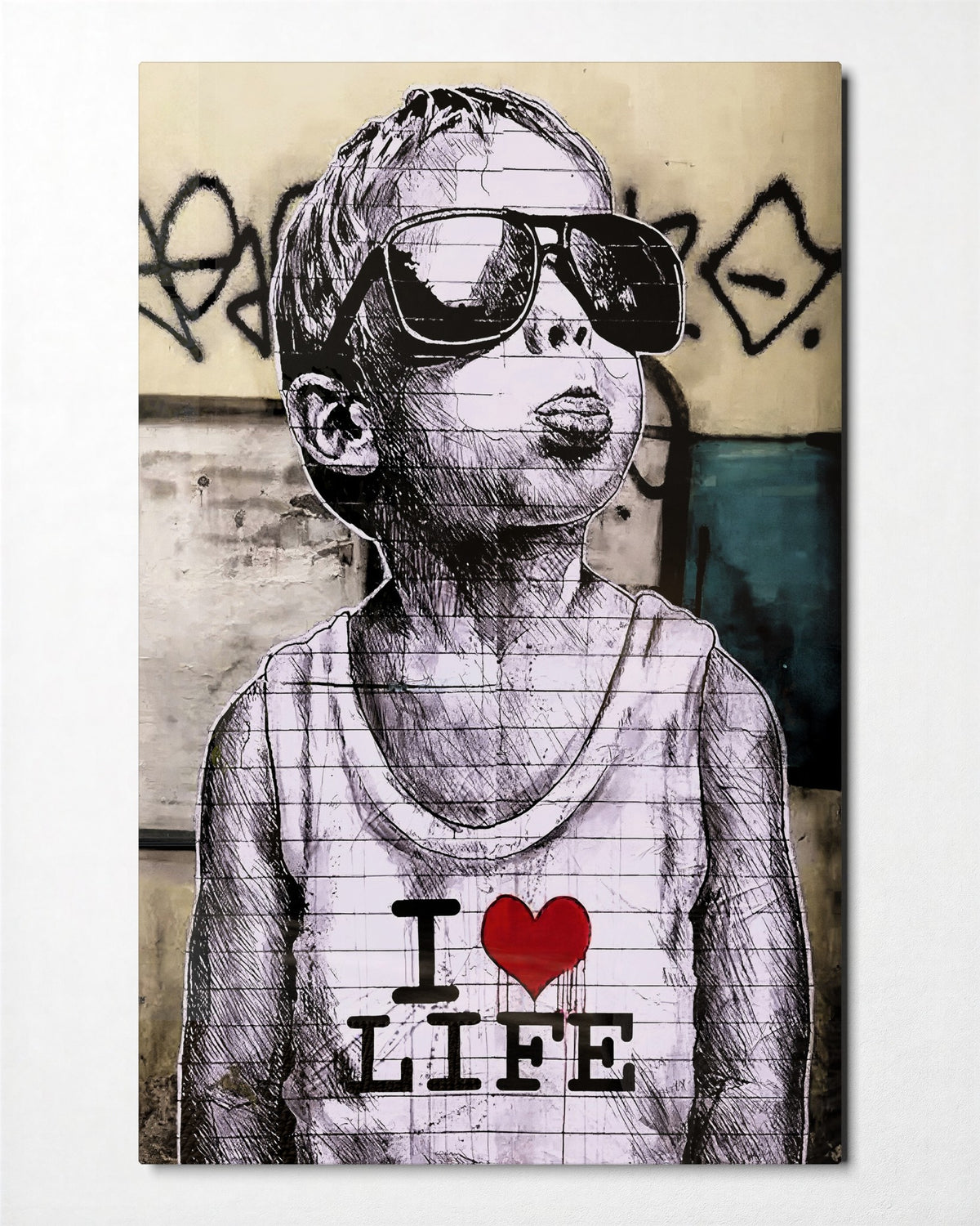 Kid Who Loves Life glass wall art, front view