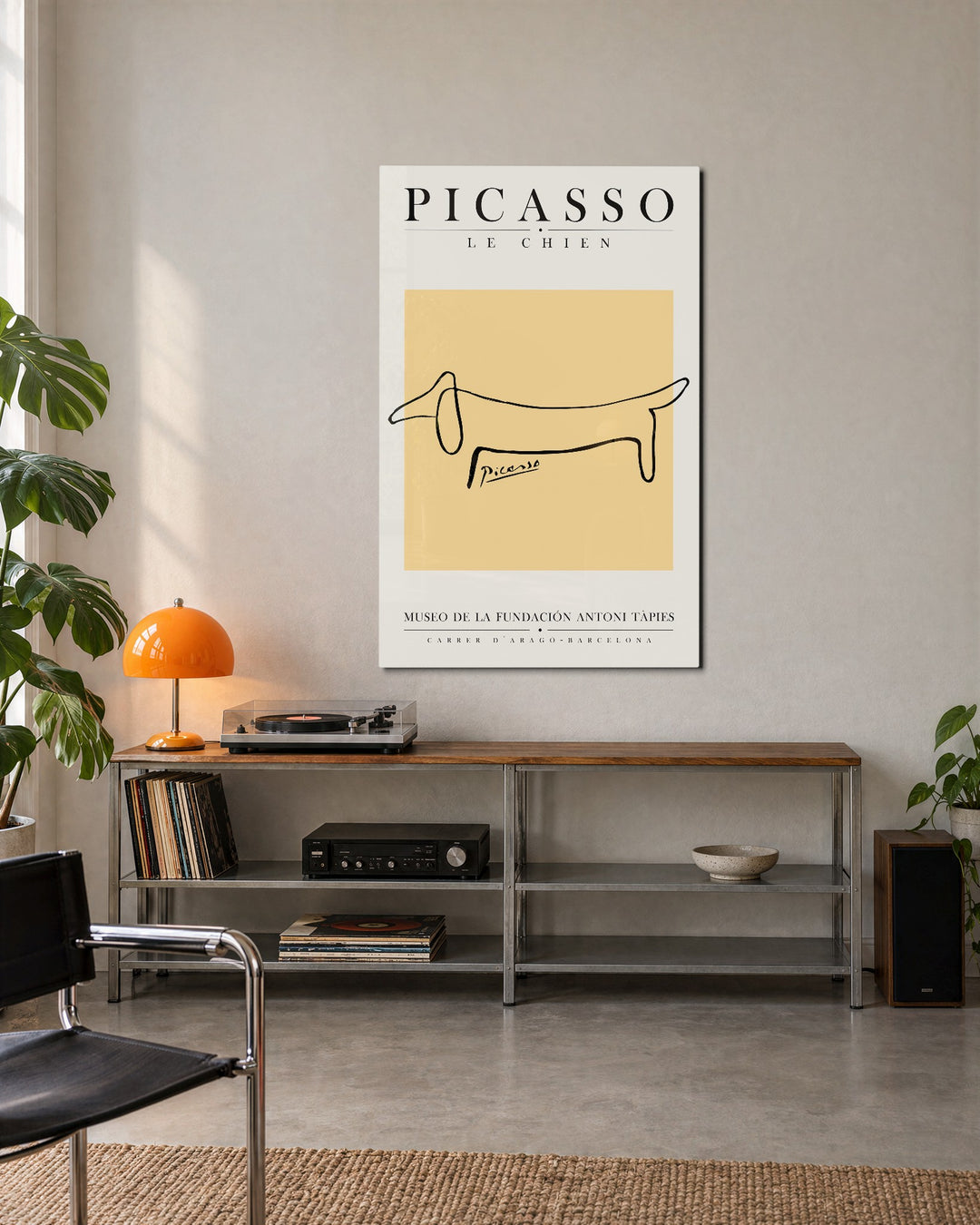 One-Line Dachshund Poster glass wall art, lifestyle view